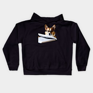 Corgi Reading Newspaper Kids Hoodie